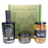 Coffret Trio 1 Vinaigre Balsamique - 1 Olive Nature - 1 Tapenade Amandes