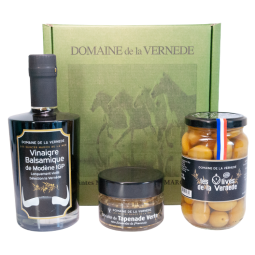 Coffret Trio 1 Vinaigre Balsamique - 1 Olive Nature - 1 Tapenade Amandes