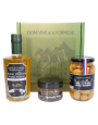 Coffret Trio 1 bouteille Huile de 350ml + 1 Pot Olives Nature + 1 Pot Tapenade Amandes