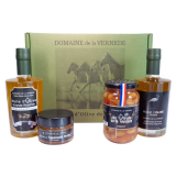 Coffret Quatro: 1 Huile Grande Réserve + 1 Huile Picholine + 1 Olive Piment + 1 Spécialité Tapenade Tomate 