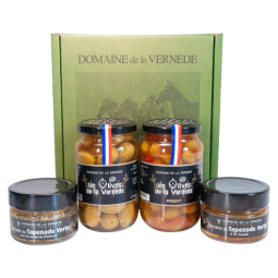 Coffret 2 Olives Nature + Piment - 2 Spécialités de Tapenade Vertes Amandes et Tomate