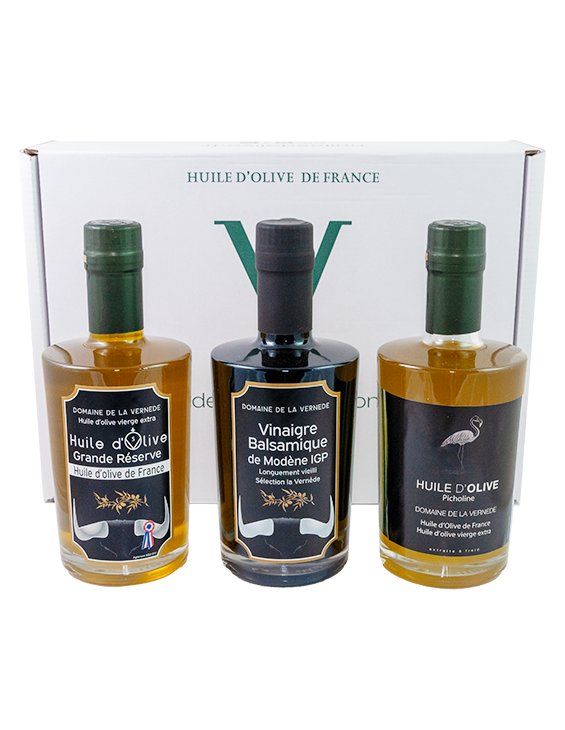Coffret Trio 2 Huiles -1 Vinaigre - 3 bouteilles de 350ml